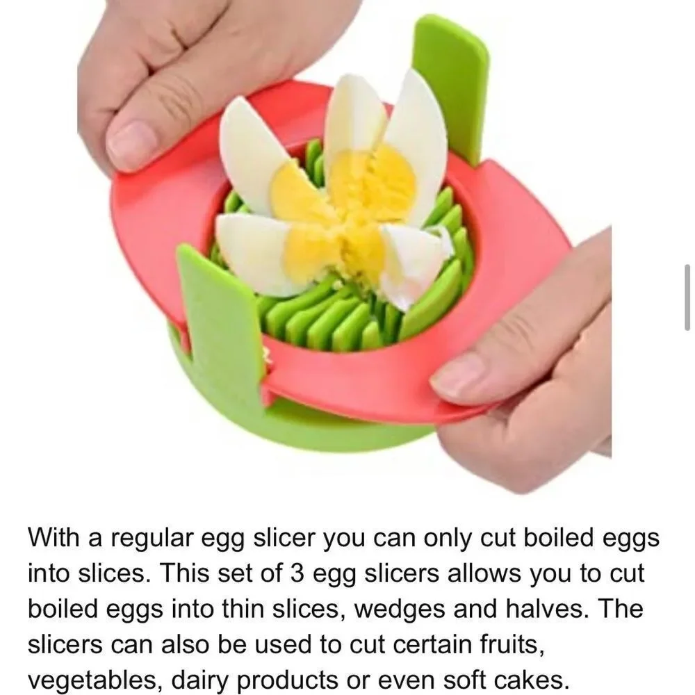 New! Egg Slicer with Three Nesting Cutters (Thin Slices, Wedges & Halves).
